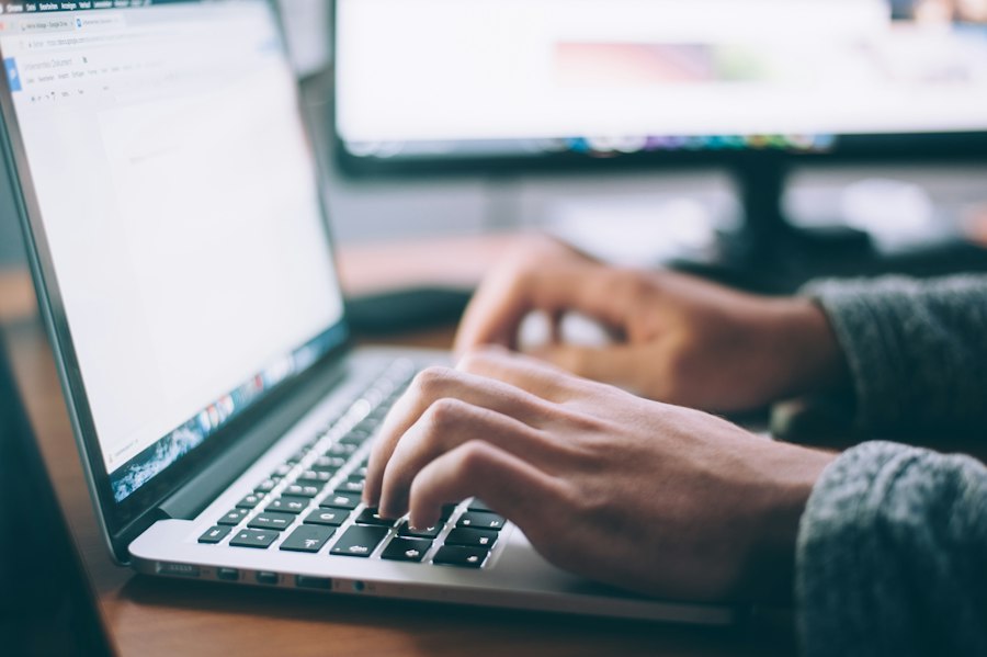 Working on SEO at a laptop